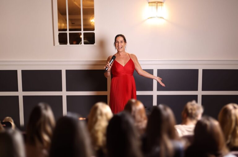 Chantal Gerardy, marketing consultant giving a talk to a group of business owners.