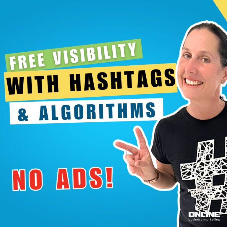 Marketing manager learning how to use hashtags and algorithms for organic social media growth without paid ads